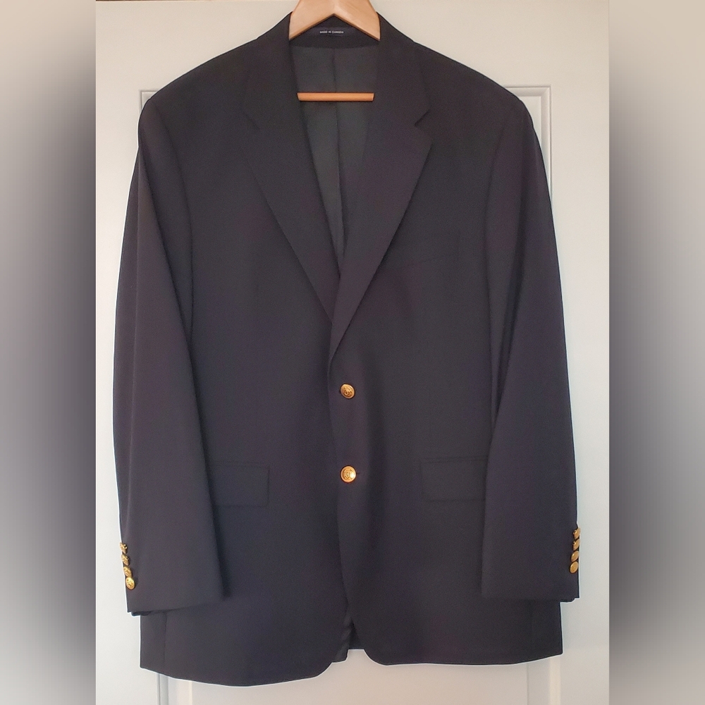 Vintage Mens Lauren Ralph Lauren Black Wool Blazer Coat Jacket Gold Buttons 43R